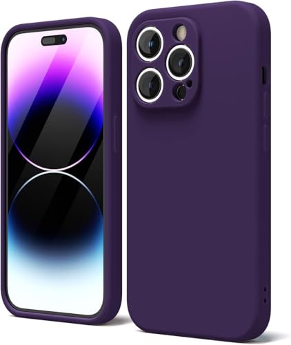 Image of mobistyle Designed for iPhone 14 Pro | Liquid Silicone Slim Camera Protective | Microfiber Lining Phone Back Cover Case for iPhone 14 Pro (Deep Purple)