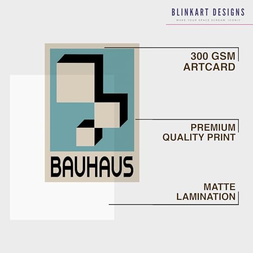 Image of BLINKART Vintage Bauhaus Retro Geometric Aesthetic Poster Gallery | Colorful Wrap Framed For Home Office Studio Living Room Modern Art Studio Decoration Abstract Shapes | (d152) | 13x10 Inch