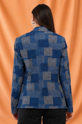 Image of SaintX Women's Premium Denim Textured 4-Way Stretchable Casual Blazer | Chic Regular Fit | Lightweight Summer Friendly | Fully Lined | Office, Travel, Dailywear | (Available in Plus Sizes)