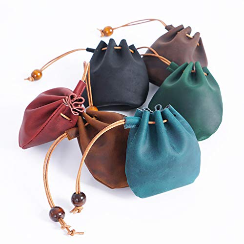 Renaissance Bag s Men's Purse Leather Drawstring Pouch, Coin Purse, Medieval Style Leather Coin Bag Change Holder for Men Woman (Coffee) t Coin Purse for Men4