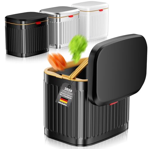 Stainless Steel Compost Bin for Kitchen, Hanging Bin with Lid, 4L Kitchen Compost Bin for Countertop, Compost Bin Under Sink or Wall Mount for Kitchen (Black A)