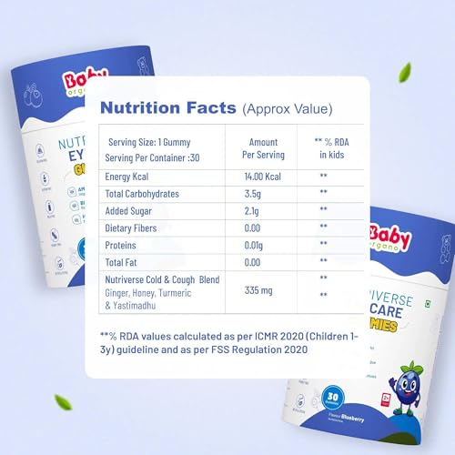 Image of BabyOrgano Nutriverse Eye Care Gummies for Kids (2-15 Years)- Sharper Vision and Healthy Eyes with Natural Ingredients - (Blueberry)