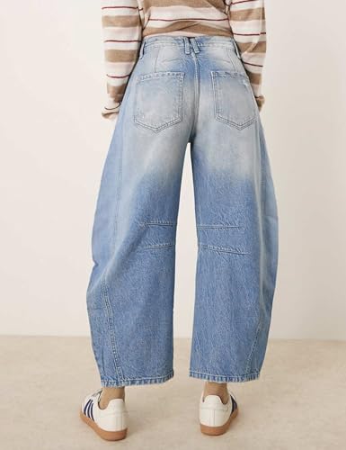 Qazel Vorrlon Womens Ripped Barrel Jeans Stretch Y2K 2025 Trendy High Waisted Baggy Boyfriend Wide Leg Denim Ankle Pants3