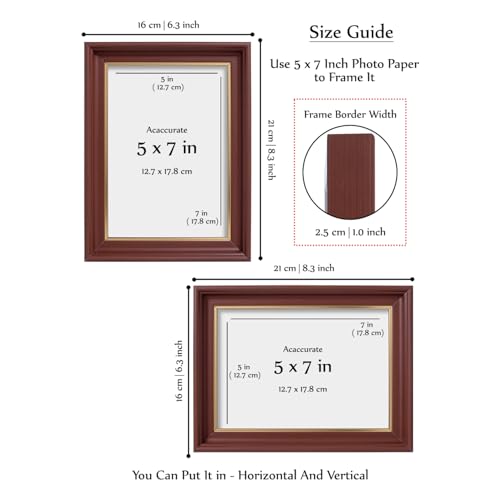 Image of GOLDEN PEACOCK Set of 2 5x7 Inch Photo Frames - Rich Congo Brown with Gold Trim | Classic Wall Hanging & Tabletop Picture Frames for Home Decor & Gifting