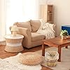 Ctosree 2 Pcs Wicker Trash Can Basket Woven Waste Basket with Lid Bathroom Wastebasket Garbage Bin with 100 Pieces of Trash Bags for Bedroom Farmhouse Home Office Kitchen (Wood Color, Medium) #4