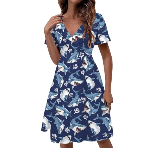 Image of Women's Summer Formal Dresses Short Sleeve Wrap V Neck Dresses Bridesmaid Wedding Guest Dress with Pockets