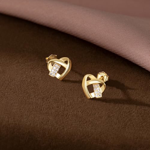 Reffeer Solid 925 Sterling Silver Infinity Love Heart Stud Earrings for Women Teens CZ Heart Knot Stud Earrings4