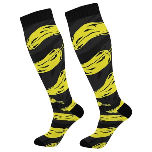 Dussdil Yellow Banana Pattern Compression Socks for Women Men Christmas Circulation Long Knee Socks for Winter Warm Stockings Socks