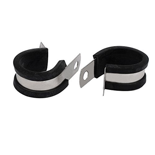 Aexit 24mm Dia Clamps EPDM Rubber Lined P Clips Cable Hose Pipe Clamps Strap Clamps Holder 2pcs