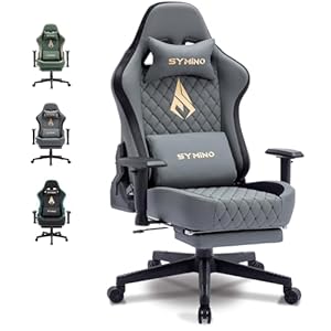 Symino Gaming Stuhl - Ergonomischer Bürostuhl im Racing Style, 200kg Belastbarkeit, verstellbare Armlehnen, Vintage PU Leder, Gaming Chair mit Fußstütze (Grau)