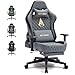 Symino Gaming Stuhl - Ergonomischer Bürostuhl im Racing Style, 200kg Belastbarkeit, verstellbare Armlehnen, Vintage PU Leder, Gaming Chair mit Fußstütze (Grau)