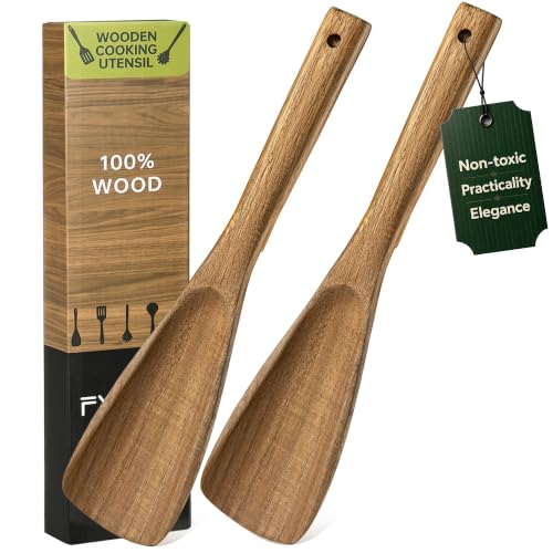 Wooden Spatula Spoon for Cooking, Multifunction Spatula with Built-In Resting Notch, Cooking Spoon for Nonstick Cookware, Natural Non-Toxic Acacia Wood Kitchen Utensils,12 x 2.8 Inch, 2 Pack