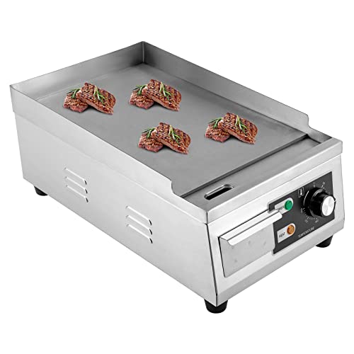 Commercial Electric Countertop Griddle BBQ Flat Top Grill Hot Plate, 1300W Adjustable Thermostatic Control