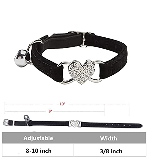 WDPAWS Heart Bling Cat Collar with Safety Belt and Bell Adjustable 8-10 inches for Kitten Cats (Black) - Image 3