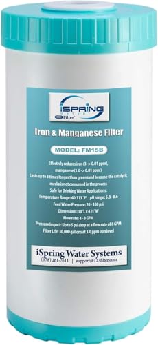 iSpring FM15B Iron and Manganese Reducing Replacement Water Filter Cartridge for Whole House Water Filtration System iSpring WGB21BM, 10'x4.5' High Capacity
