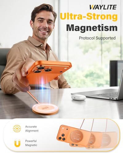 Image of 25W Wireless Charger for MagSafe, Magnetic Fast Charging Pad for iPhone 17 /16 /15 /14 /13 /12 Series & AirPods, Strong Magnet, Thin & Portable Wireless Charger for Travel Home Office (Orange, 2Pack)