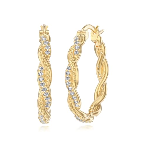 14K Hoop Gold Plated Earrings 925 Sterling Silver Gold Earring for Women Moissanite Hoop Earrings Classic Dainty Minimalist Gift Jewelry 30mm/25mm