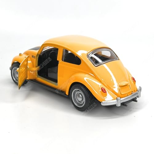 Image of Classic Vintage VW Beetle Diecast Metal Pullback Toy car with Openable Doors for Kids | 1:36 Scale Model | Pull Back | Gift for Boys Girls (Orange with Black Stripes)