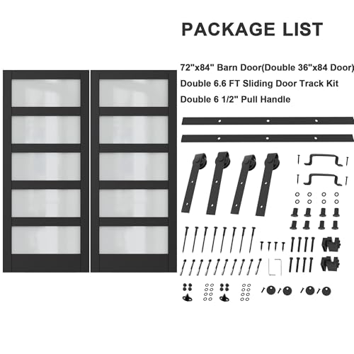 Image of 72 inchx84 inch Frosted Glass Barn Door and 13.2FT Sliding Hardware & Handle, Black