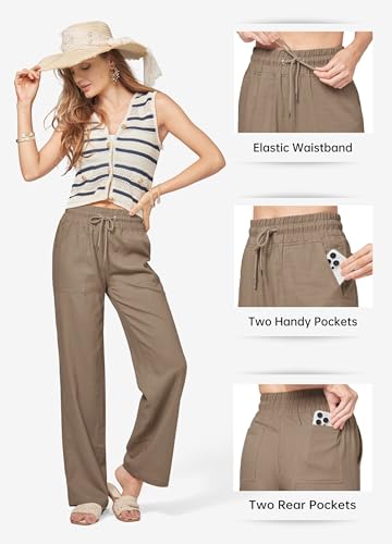 Image of Willit Women Linen Pants Wide Leg Casual Palazzo Pants Cotton Linen Lounge Beach Summer Pants with Pockets 29 inch /31 inch / 33 inch