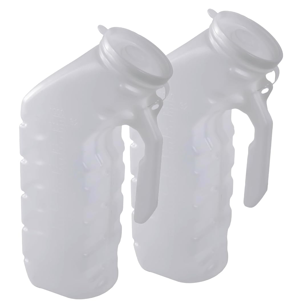 Vakly Male Urinal with Cover and Handle Portable Handheld Overnight Pee Bottles for Men Used in Hospitals, Incontinence, Emergency and Long-Distance Travel - Easy to Clean (2)