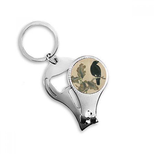 Dead Trees Starling Figure Chinese Painting Nail Nipper Ring Key Chain Bottle Opener Clipper
