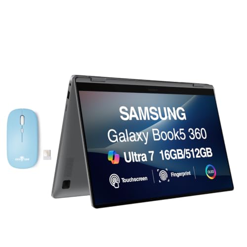 Image of Samsung Galaxy Book5 360 AI Business 2-in-1 Laptop 15.6" Touchscreen OLED FHD Display (Intel Ultra 7-256V, 16GB LPDDR5X, 512GB SSD, Backlit KB, Fingerprint, Win 11 Pro) w/Dockztorm Wireless Mouse