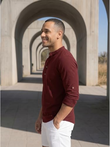 Image of DEELMO Men's Cotton Blend Solid Regular Fit Full Sleeve Short Kurta | Men's Trendy Short Kurta