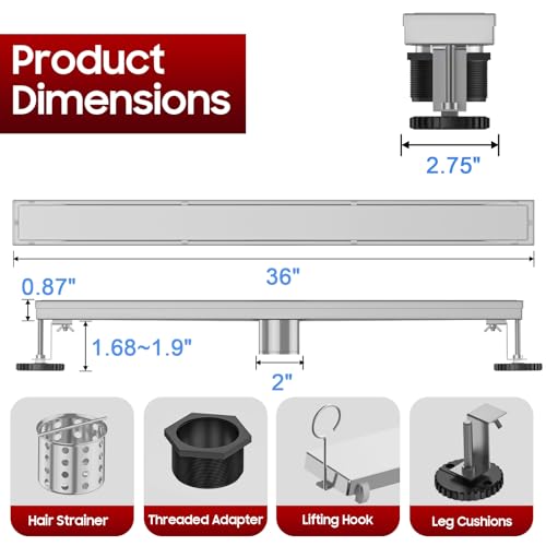 Image of DLONE Linear Shower Drain - 36 Inch Brushed Nickel, with Tile Insert Panel