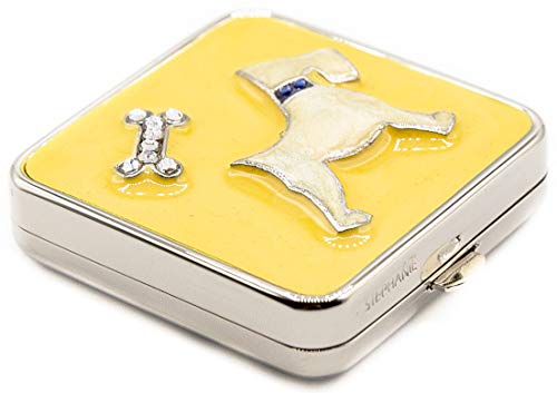 Yellow & Rhinestone Dog Bone - Folding Compact Pocket Makeup Mirror Double Sided (5x magnification + 1x magnification) image 3