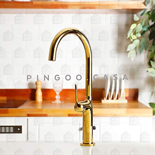 Pingoo.Casa, Torneira para Cozinha, Misturador Monocomando, Cromado, Maracá, Dourado