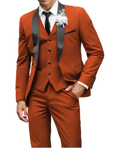 Men's 3 Piece Suit Slim Fit Shawl Lapel One Button Wedding Tuxedos Formal Jacket Vest Pants Set with Bow Tie