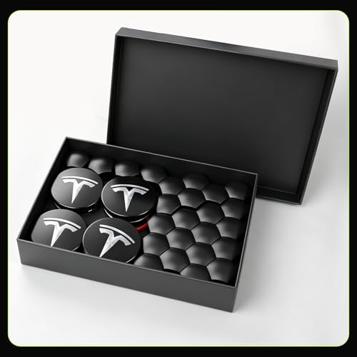 Image of Tesla Model 3 Y S X Wheel Cap Kit 4 Hub Center Cap + 20 Lug Nut Cover (White)