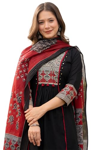 Image of Amayra Women's Pure Cotton A-Line Kurta Set with Palazzo Pants & Dupatta|Ethnic wear|Kurti Suit Set for Women