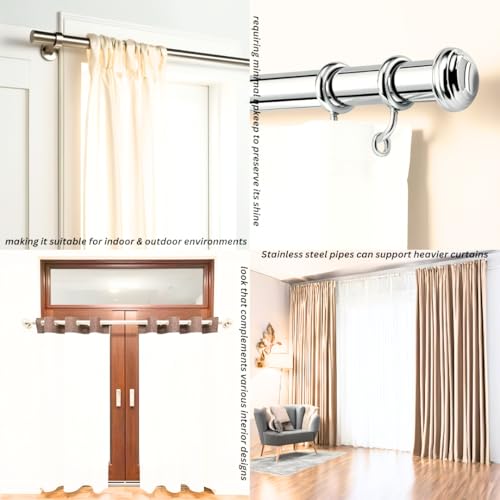 Image of Stainless Steel Curtain Rod | Silver & Chrome Finish | Anti-Rust | Sturdy & Durable | Multipurpose | SS Pipes for Door, Window, Shower, Home and Office (5 pipe, 5ft)