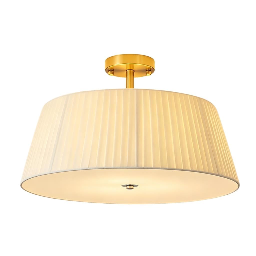 HYKISS Plafonnier Semi-Encastré Style Crème 3 Culots E27 Réglable à 3 Températures de Couleur Abat-jour en Tissu Plissé Luminaire de Plafond Moderne pour Chambre à Coucher et Salon(50cm)