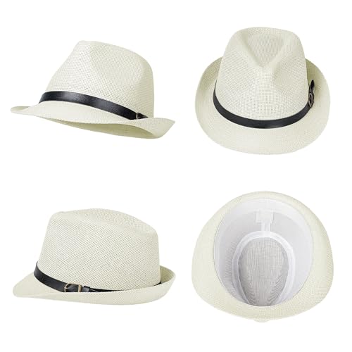 Image of Straw Trilby Fedora Hat for Men Women 1920s Panama Hat Short Brim Summer Beach Sun Hat with Band