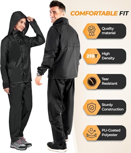 Image of TLN Waterproof Raincoat for Men | Lightweight & Durable Rain Jacket with Hood | Windproof & Breathable | Travel-Friendly, Bike & Motorcycle Use | Full-Length (IN, Alpha, L, Regular, BLACK)