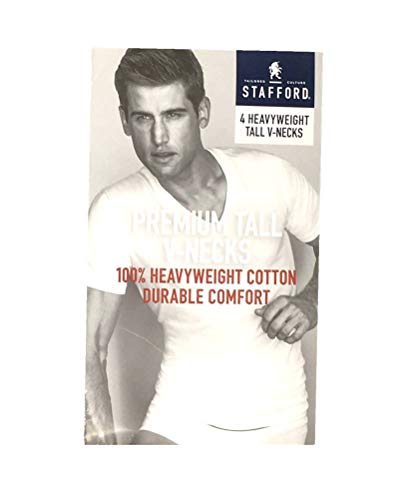 Stafford Men’s Tall/Extra Tall 100% Heavy Weight Cotton V-Neck Undershirt, White, Short Sleeve, 4 Pack (XLXT (Extra Large Extra Tall))3