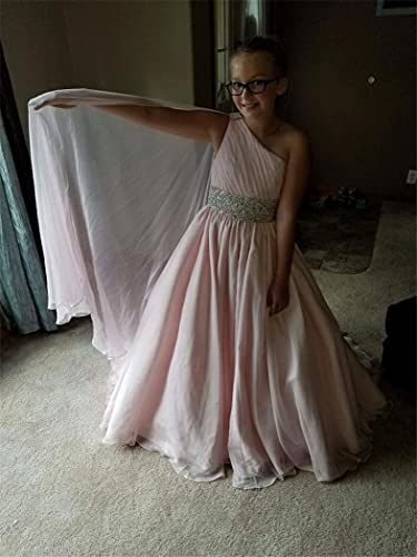 Junguan Girls One Shoulder Pageant Dress Chiffon Princess Kids Birthday Party Gowns with Flowy Cape 14 Fuchsia3