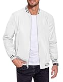 COOFANDY Mens Bomber Jacket Lightweight Softshell Jackets Casual for Spring Fall Autum White