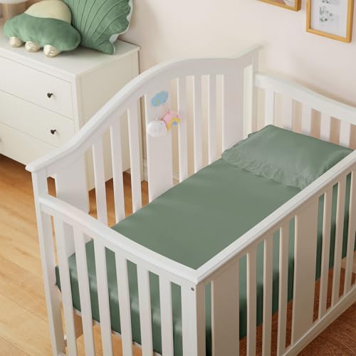 Image of Entisn 28x52 Satin Fitted Crib Sheet 2 Pack, White and Grey