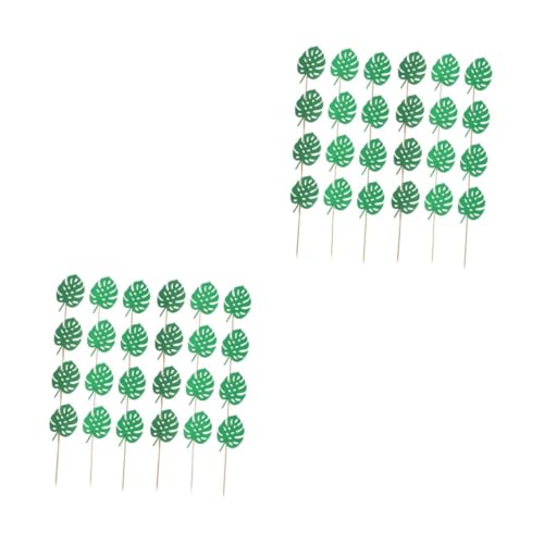 MAGICLULU 2 Series Corte De Hojas De Decoraciones De Pasteles De La Selva Toppers Selecciones De Cupcakes Tropicales Decoración Selecciones De Pastel Palo De Madera 24 Piezas*2