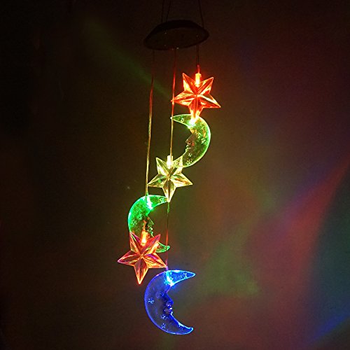 Moon and Star Color-Changing Solar Mobile Wind Chimes LED Solar Powered Wind Spinner Light