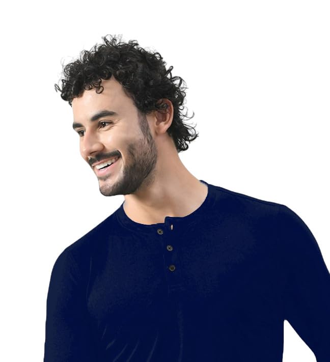 Image of Men's Long Sleeve Henley T-Shirt with Button Placket | Soft & Comfortable Casual Wear