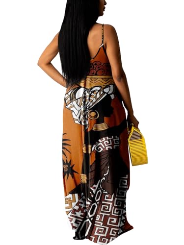 Image of Summer Dresses for Women Spaghetti Strap Beach Floor Length Maxi Sundresses | Floral Print,Casual,with Pockets