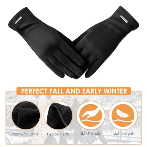 HOLDINA Damen Winter Handschuhe Warm, Touchscreen Leder, Fleece Gefüttert (Khaki-L)