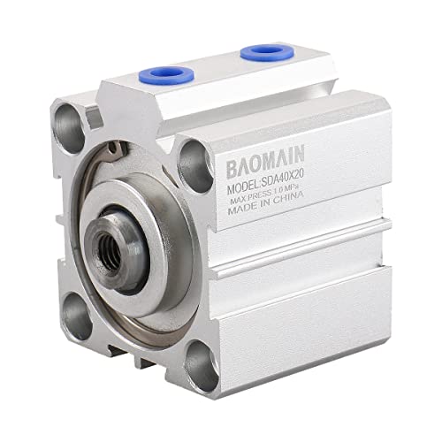 Baomain SDA40x20 Compact Thin Air Cylinder,1.58 inch(40 mm),Stroke 0.78 inch(20 mm), Double-Acting, Single Rod, Aluminum Body for Small Machinery and Industrial Automation