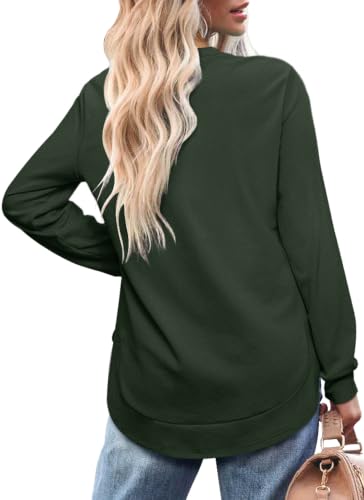Image of OFEEFAN Womens Sweatshirt Crewneck Long Sleeve Shirts High Low Tops Curved Hem
