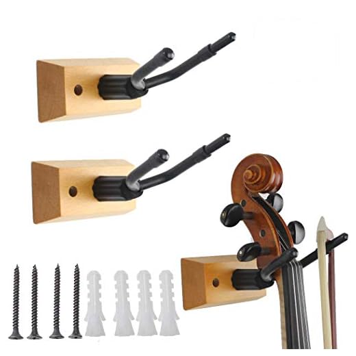 Hidear Wall Mount Violin Hanger Wall Mount Violin Hook Violin holder with Bow Holder 2 Packs